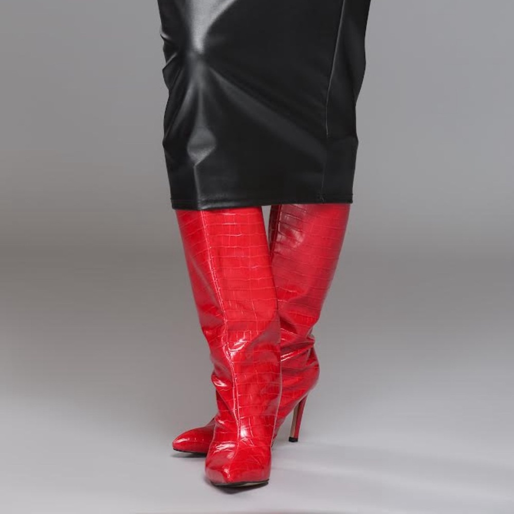 Red Faux Croc Boots